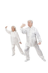 .Two senior people doing Tai Chi.