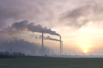 power station at dusk