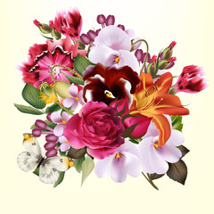 Obraz na płótnie Canvas Fashion floral background with colorful spring flowers