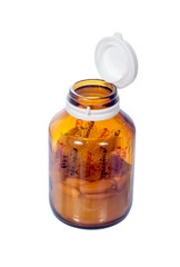 open cap of vitamin bottle isolated on white