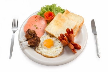 Traditional breakfast eggs with bread