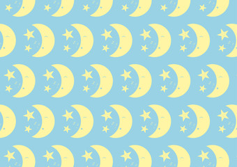 Happy Cute Moon and Star Pattern on Pastel Color Background