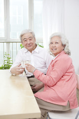 .Senior couple toasting for anniversary.