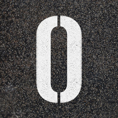 Stencil alphabet letters paint on asphalt road 