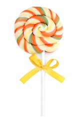 Colorful lollipop with bow isolated on white