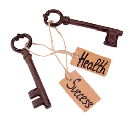 Keys to happiness, Conceptual photo. Isolated on white
