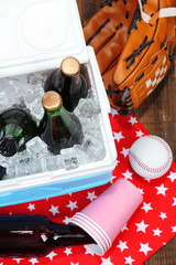 Ice chest full of drinks in bottles