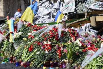 Flowers on the barricades of Kiev