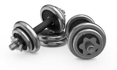 Metal dumbbells isolated on white background