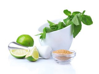Ingredients for lemonade, isolated on white