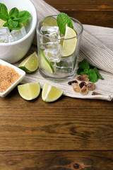Ingredients for lemonade on wooden table