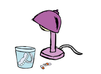 denture, pills and lamp