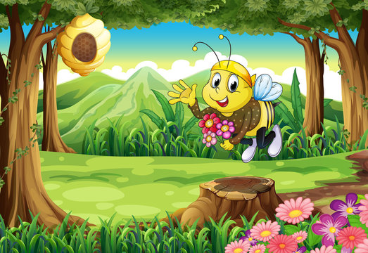 A bee at the forest with flowers