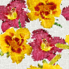 Grunge seamless floral mosaic pattern