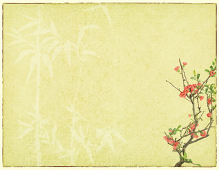 plum blossom on old antique vintage paper background
