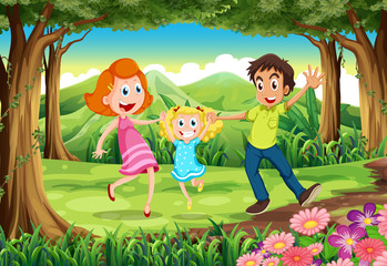 Obraz na płótnie Canvas A forest with a happy family