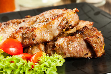 Grilled steaks and vegetables