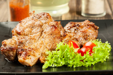 Grilled steaks and vegetables