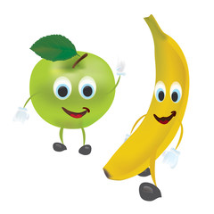 3D Set of Vector Fruits. Apple, Banana