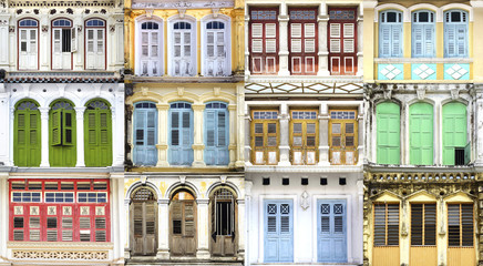 Collage of the unique windows. Georgetown, Malaysia