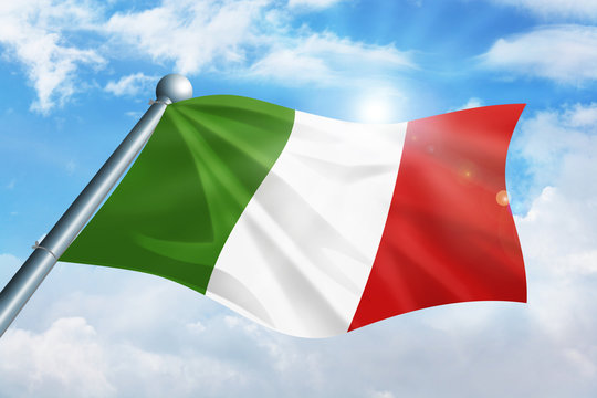 Italian flag waving against the cloud background