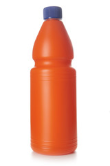 The orange bottle with a blue cap for hygiene products isolated