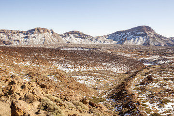 beautiful scenic view of the teide national park desert with sno