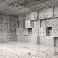 Fototapety  Abstract concrete 3d interior with cubes on the wall