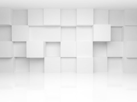 Fototapeta Abstract 3d architecture background with white cubes on the wall