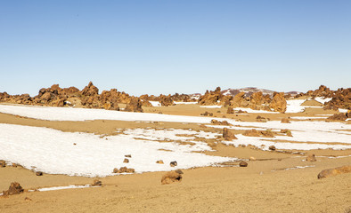 beautiful scenic view of the teide national park desert with sno