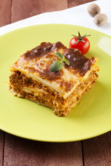 Portion of tasty lasagna on a plate