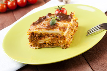 Portion of tasty lasagna on a plate