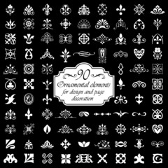 90 Ornamental elements - Isolated On Black Background