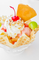 Waffle icecream and cherry