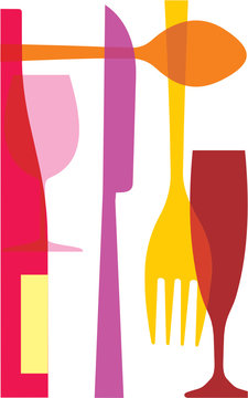 colorful dining utensils abstract composition clip art preview
