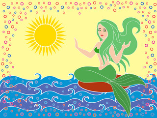 Mermaid on the sea waves