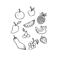 Hand draw Mix fruit black and white vector
