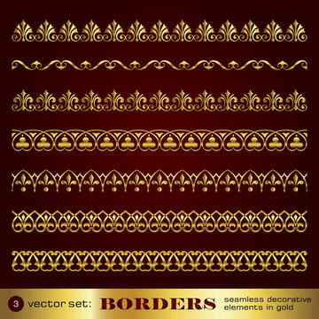 Borders seamless decorative elements in gold set 3