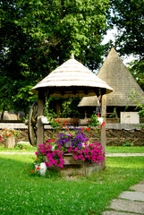 Traditional wells. National Village Museum, Bucharest, Romania.