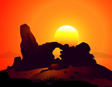 Sunset on Natural Arches in Arizona-Vector