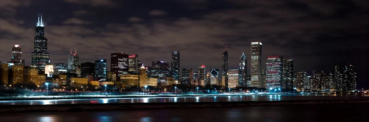 Rolgordijnen Chicago nacht skyline © Scruggelgreen