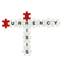 Crisis currency 3d puzzle on white background