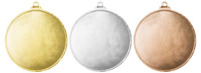 Gold, silver and bronze blank medals set isolated with clipping - obrazy, fototapety, plakaty
