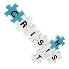 Crisis hit 3d puzzle on white background