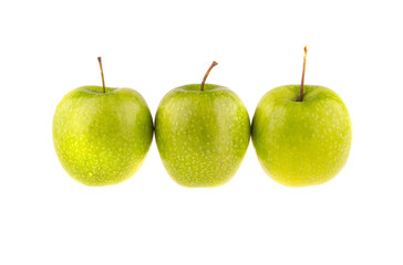 Three green Apple, isolated on white background.