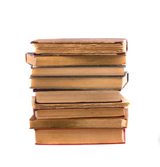 Fototapeta premium Stack of old antique books, isolated on white background.