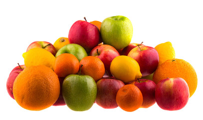 Red and green apples, tangerines and lemons