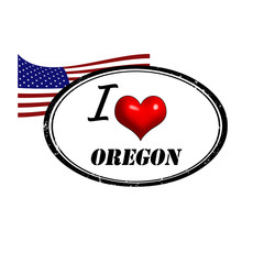 Grunge stamp with text I Love Oregon inside and USA flag