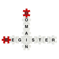 Domain register 3d puzzle on white background - obrazy, fototapety, plakaty