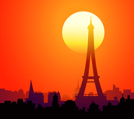 Eiffel tower & Paris at Sunset-Vector